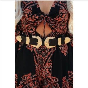 Faux leather black and gold double belt